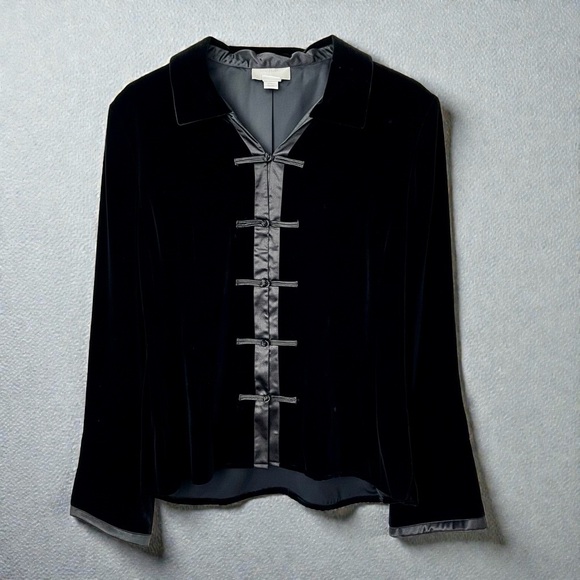 Territory Ahead Silk Blend Tang Oriental Jacket Large Black Velvet Topper - Picture 1 of 7
